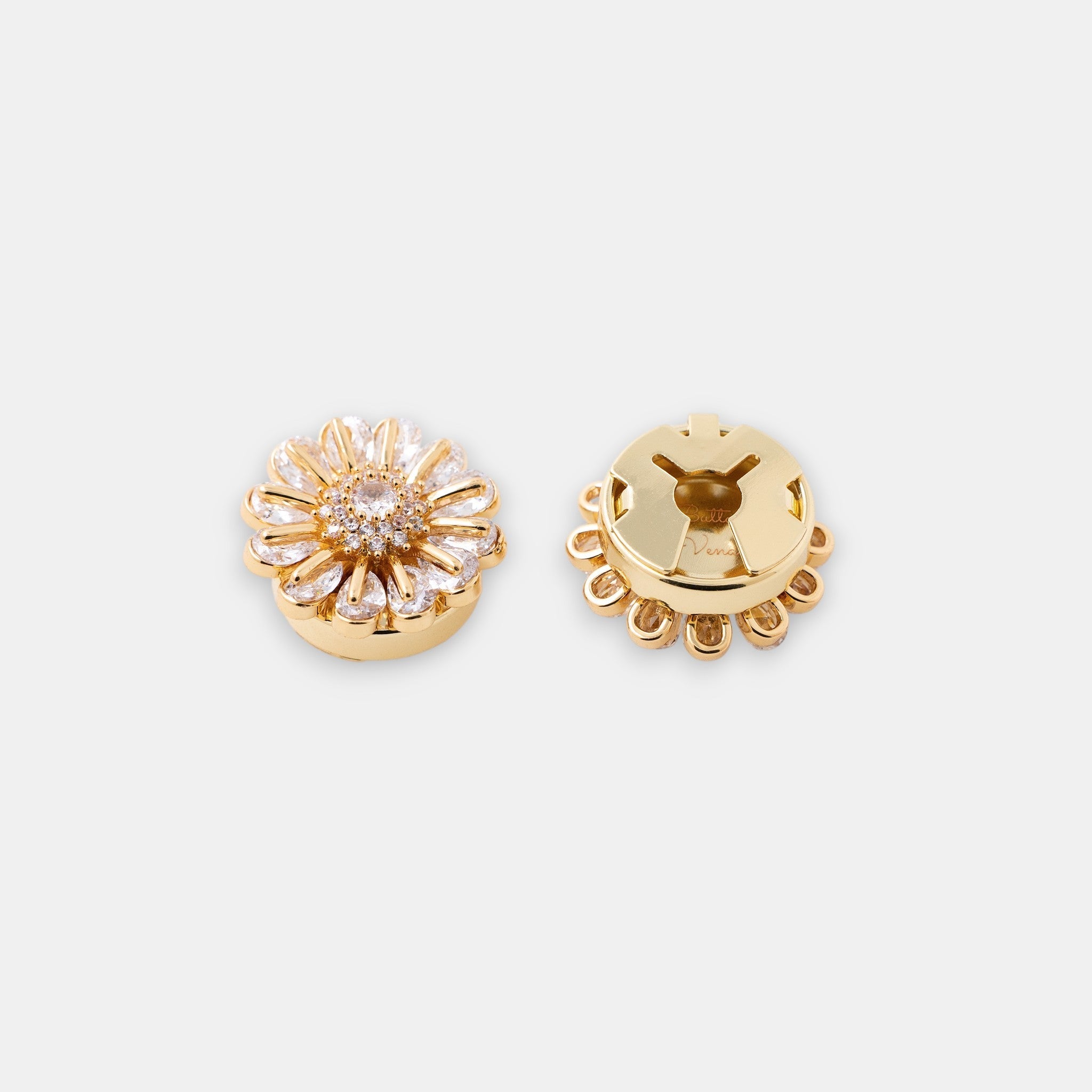 Bellis Button Cover Set – Full-Bloom Cubic Zirconia Daisy in Gold or Silver