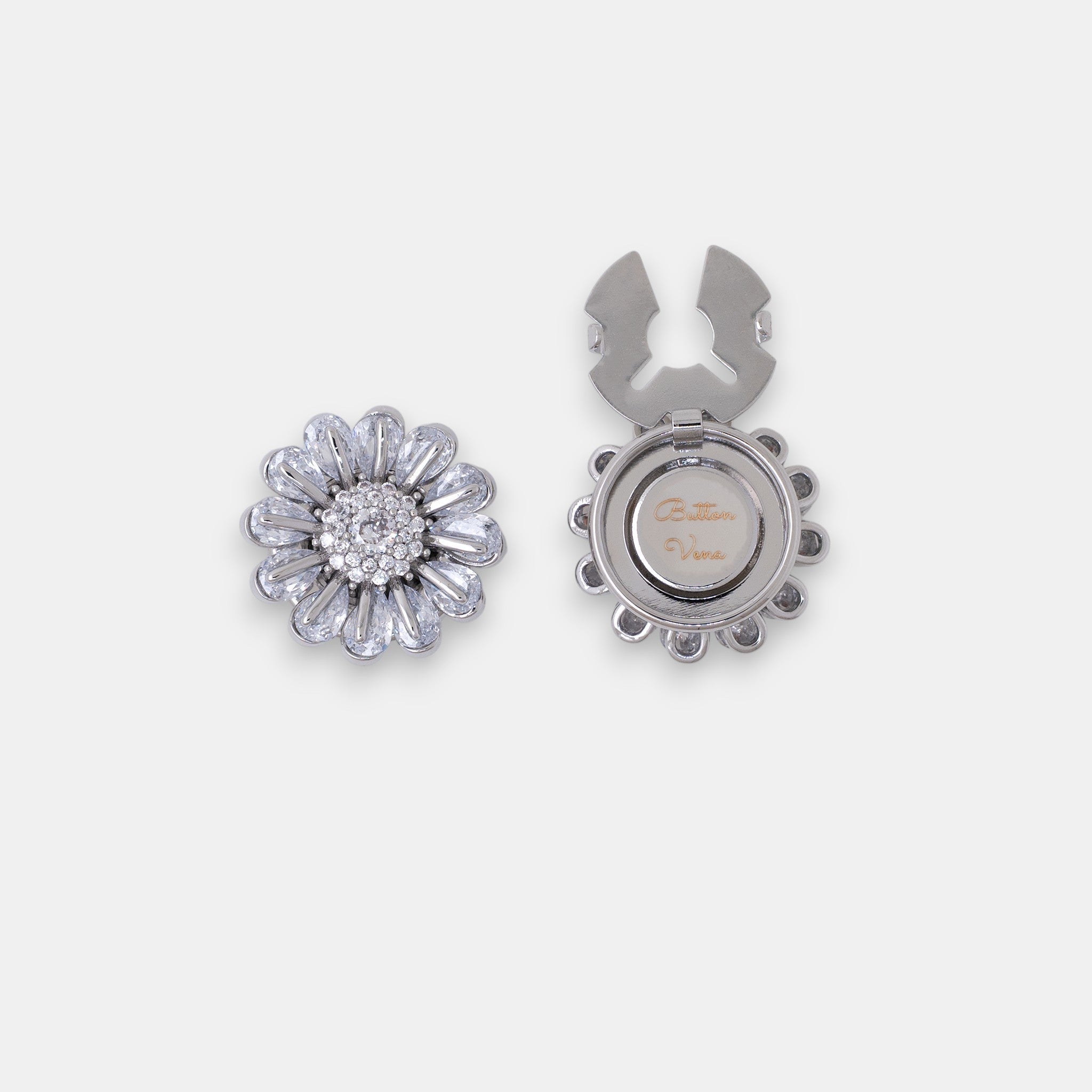 Bellis Button Cover Set – Full-Bloom Cubic Zirconia Daisy in Gold or Silver