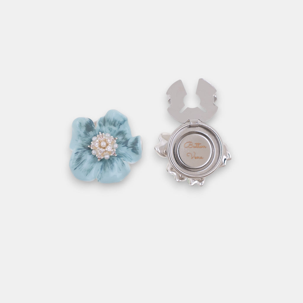 Cerulean Dream Button Cover Set – Hand-Painted Blue Enamel Floral Accessory