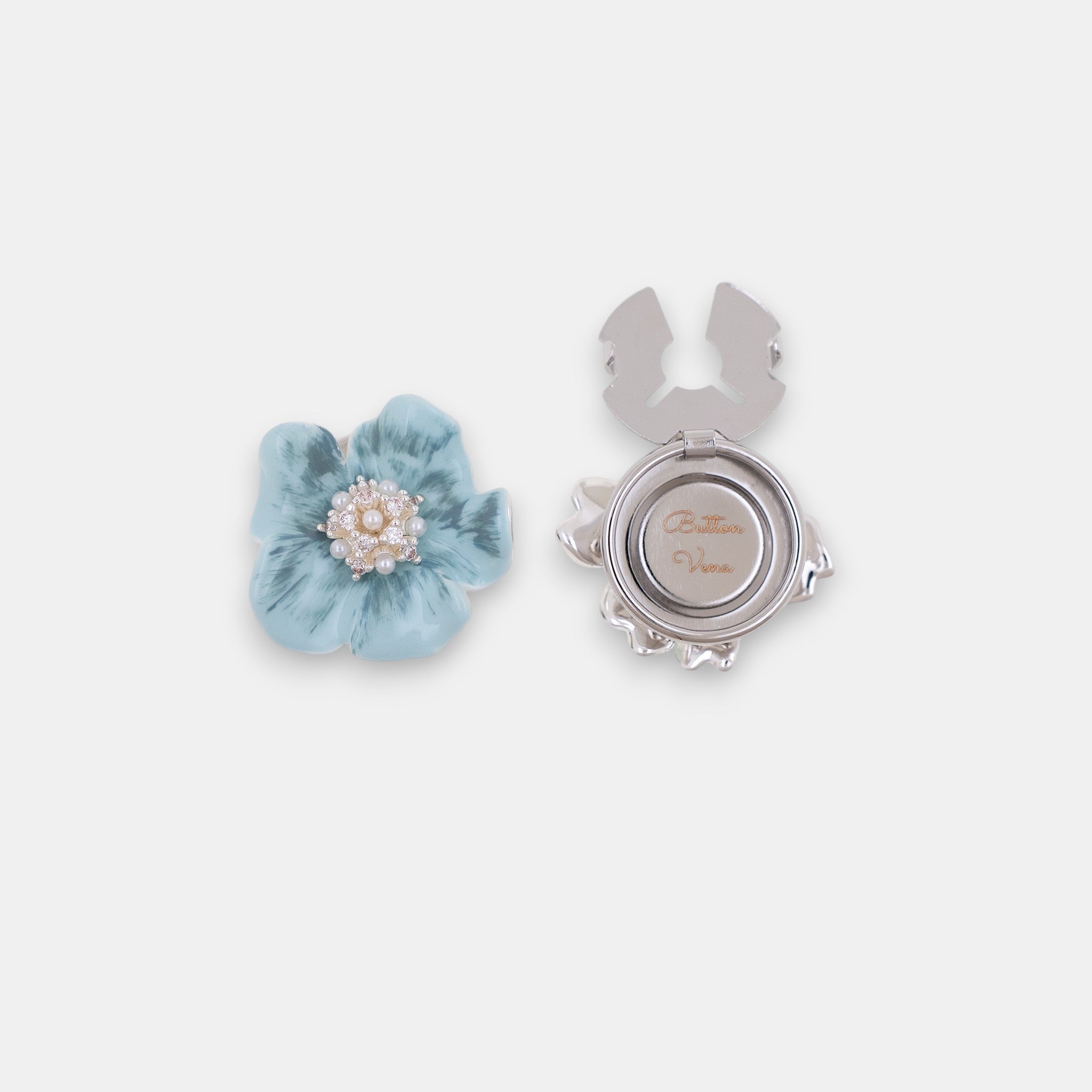 Cerulean Dream Button Cover Set – Hand-Painted Blue Enamel Floral Accessory
