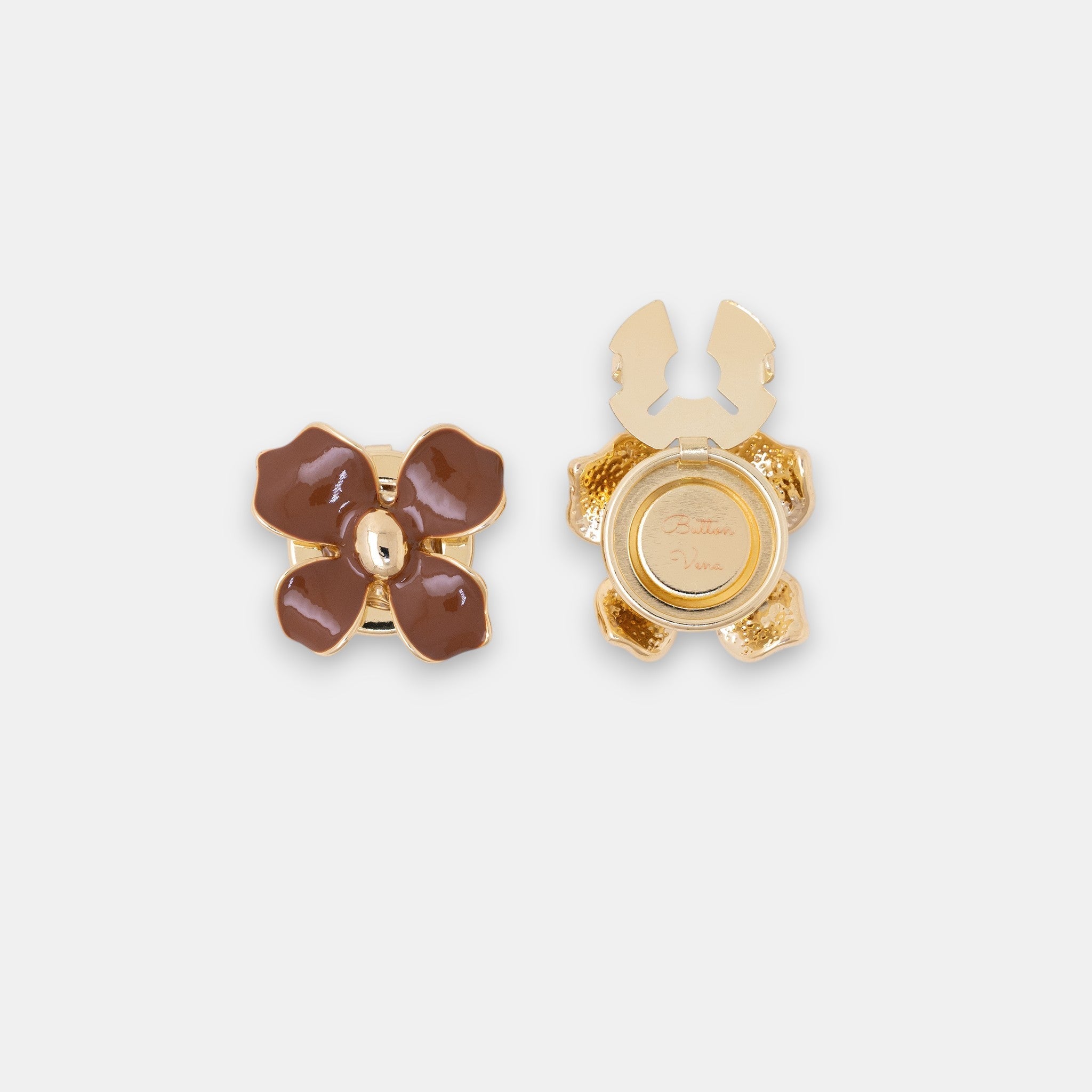 Retro Dahlia Button Cover Set – 14K Gold Enamel in Espresso & Oatmilk