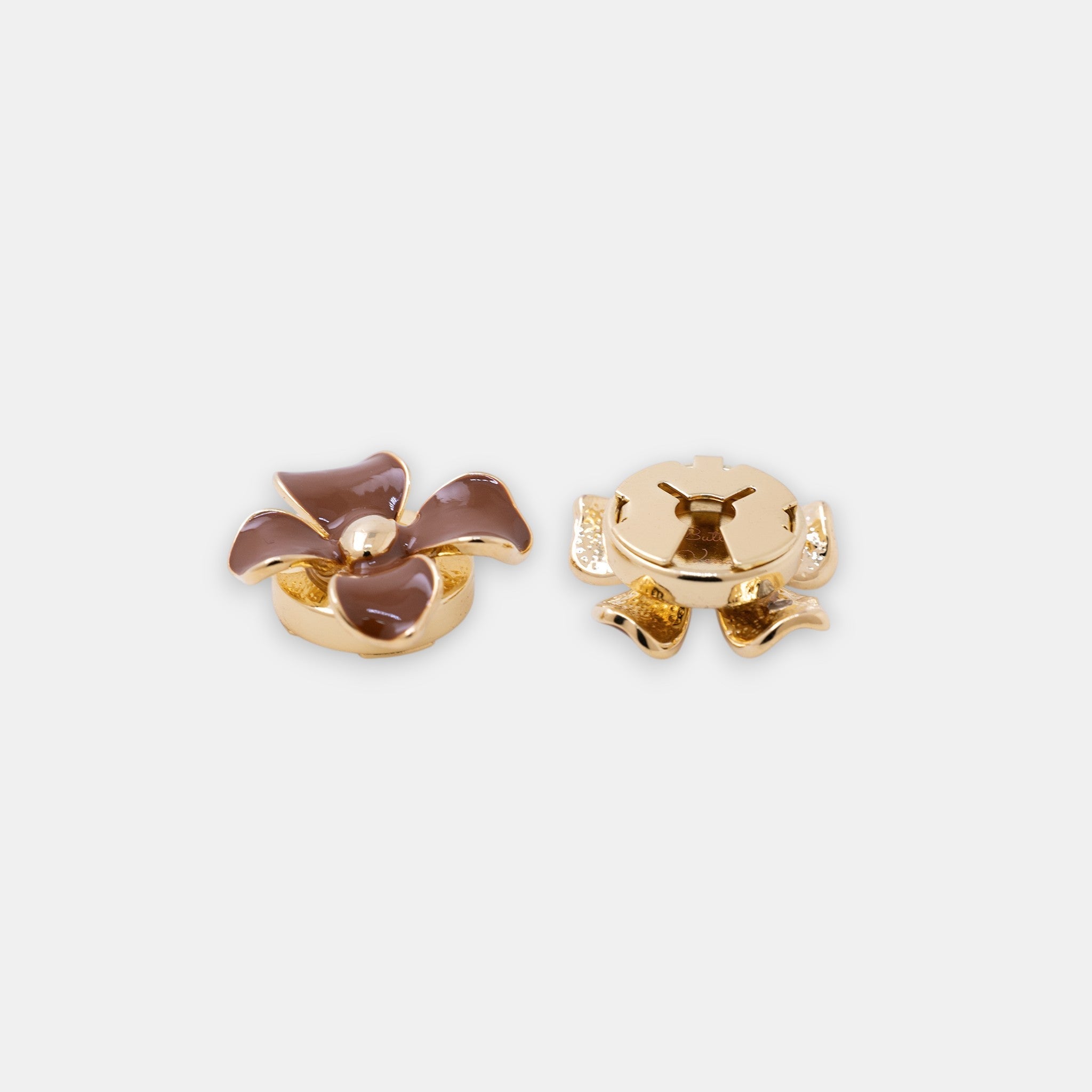Retro Dahlia Button Cover Set – 14K Gold Enamel in Espresso & Oatmilk
